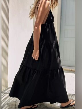 ZARA Cotton Black Tiered Spaghetti-Strap Dress. M NWT